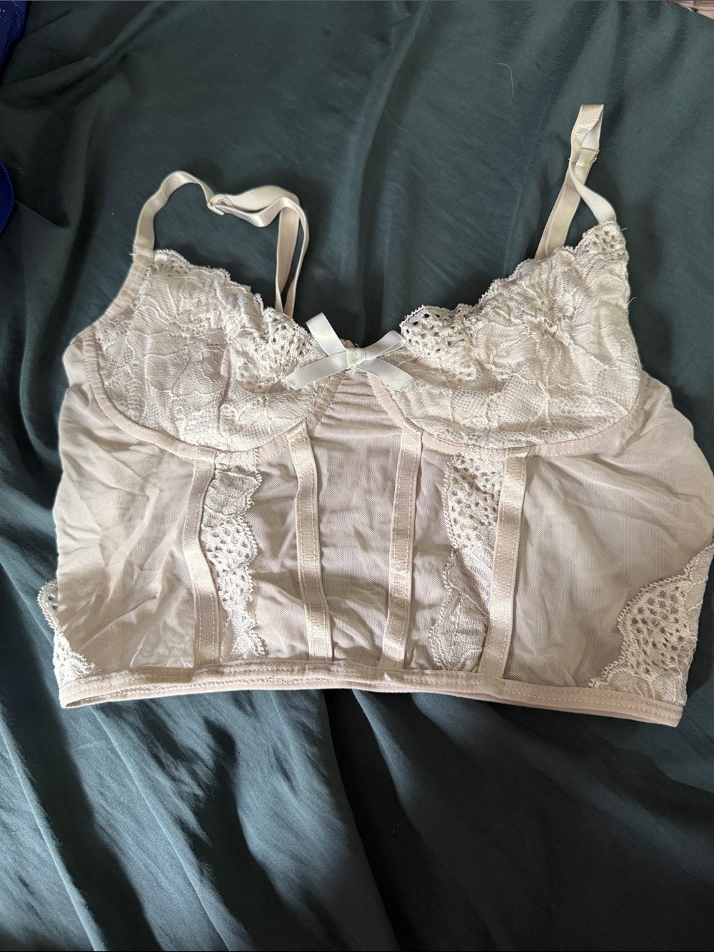 Lace Detail Longline crop-top- Cream